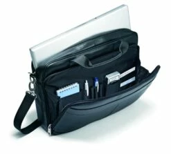 Samsonite Leather Slim Laptop Briefcase Black -SAMSONITE Store 48073 1041 open