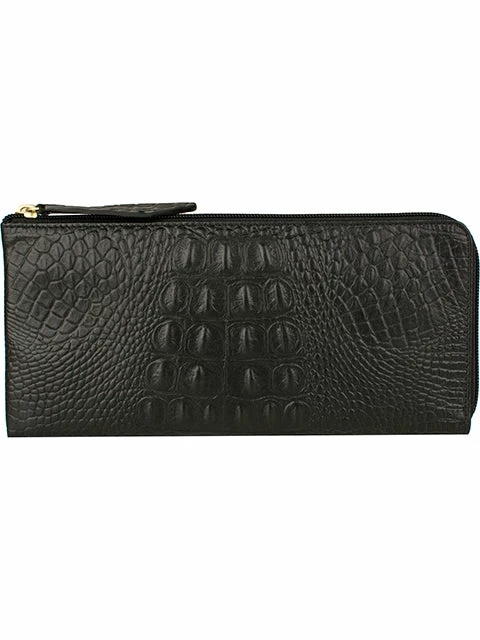Scully Embossed Croco Leather Zip Wallet Black 3 Scully Embossed Croco Leather Zip Wallet Black