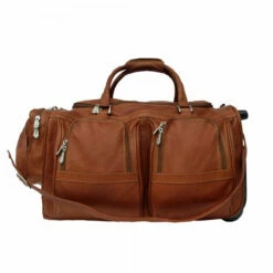 Piel Leather Duffel With Pockets On Wheels Assorted Colors 16 Piel Leather Duffel With Pockets On Wheels Assorted Colors -SAMSONITE Store DUFFEL WITH POCKETS ON WHEELS saddle front