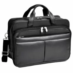 McKlein USA Walton 17" Leather Expandable Double Compartment Laptop Briefcase With Removable Sleeve